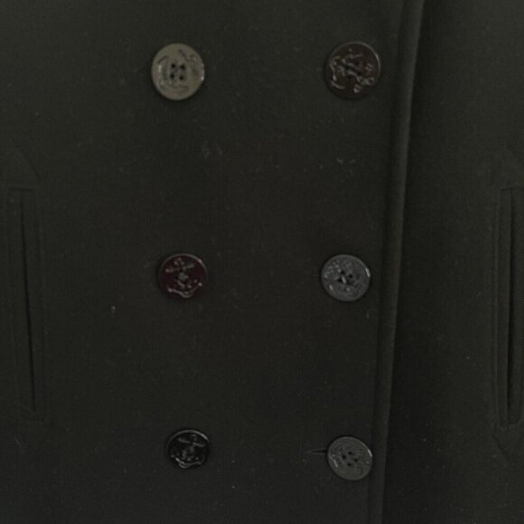 Vintage J Percy Womens Merino Wool Pea Coat Classic Black Size 8 Nautical Anchor - Picture 10 of 11